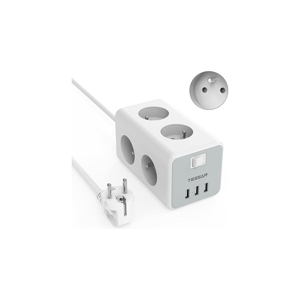Tessan Power Strip med 6 stikkontakter og 3 USB