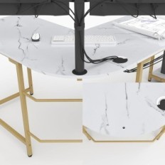 Scrivania a forma di L con ripiani bianchi + cornice in oro