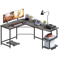 L-vormige bureau met witte planken + gouden frame