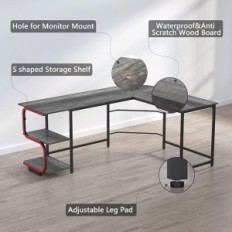 L-formet skrivebord med hvite hyller + gylden ramme
