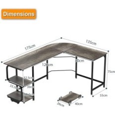 L-formet skrivebord med hvite hyller + gylden ramme