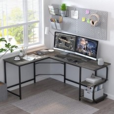 L-vormige bureau met witte planken + gouden frame