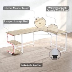 L-formet skrivebord med beige hylder