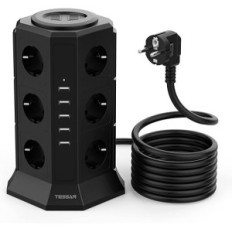 Tessan Power Strip 17 Pistikupesad (12 vahelduvvoolu porti ja 5 USB-porti) must