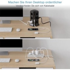 Tessan Power Strip 17 vtičnic (12 vrat AC in 5 USB vrat) Črna