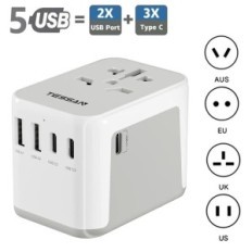 Universele reisadapter Tessan 2 USB A + 3 USB C 633FV