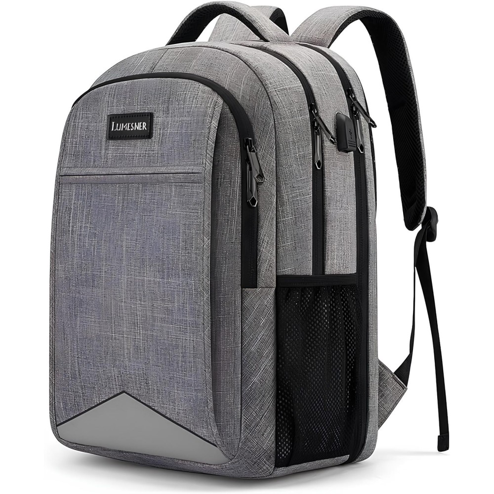 Backpack da viaggio del laptop Lumesner con porto di ricarica USB grigio
