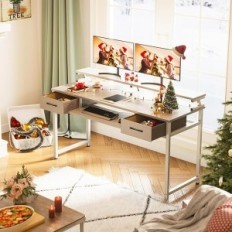 Piatto desk del computer bianco con scaffale da tastiera 140 x 48 x 87 cm