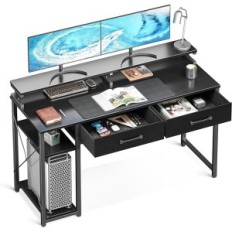 Black computer desk with 2 drawers Display 120 x 50 x 87 cm