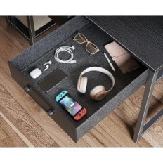 Mesa de computador preto com 2 gavetas exibe 120 x 50 x 87 cm