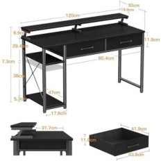 Scrivania del computer nero con 2 cassetti display 120 x 50 x 87 cm