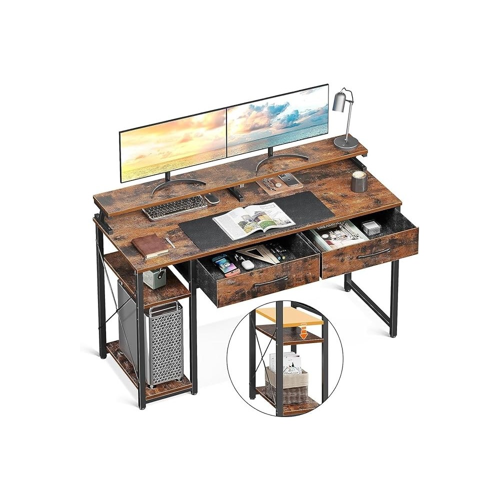 Brauner Computertisch mit 2 Schubladen Display 120 x 50 x 87 cm Beschädigt