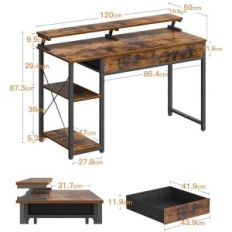 Καφέ γραφείο με 2 συρτάρια οθόνη 120 x 50 x 87 cm κατεστραμμένο