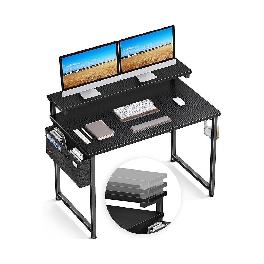 Bureau de discussion réglable noir avec un co-moniteur 120x50x74cm