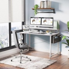 Balts regulējams dators ar datoru ar pamatu monitoram 120x50x74cm