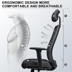 Silla de oficina de Melockey con rejilla ajustable negra