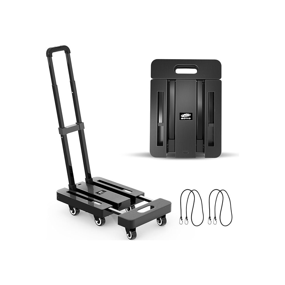 Sulankstomas ronlapų vežimėlis, 6 ratai, 225 kg kėlimo talpa, juoda