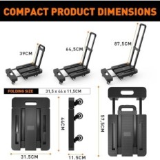 Carro de ronlap plegable, 6 ruedas, capacidad de elevación de 225 kg, negro