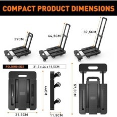 Opvouwbare Ronlap-trolley, 6 wielen, 225 kg Hefcapaciteit, zwart