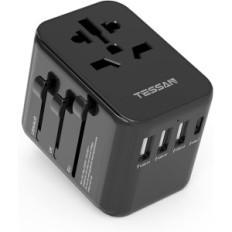Tessan Celosvetový cestovný adaptér, čierna 3USB A +1 TYP