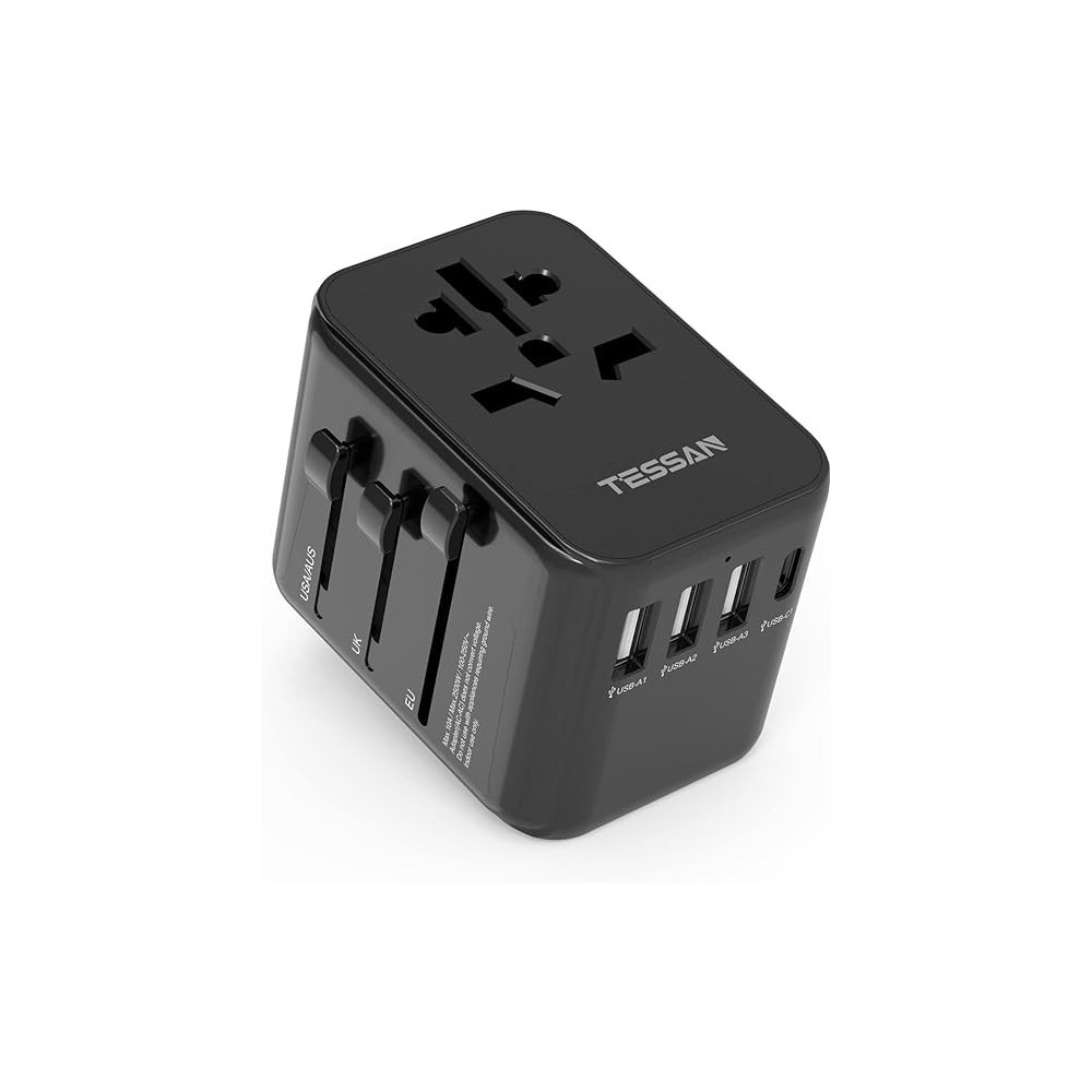 Tessan Worldwide Travel Adapter, Black 3USB A +1 τύπου C