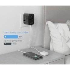Tessan Worldwide Travel Adapteri, musta 3USB A +1 Tyyppi C