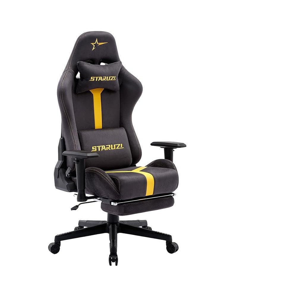 Poltrona de jogos, com degelo, respirável, girando, cinza / amarelo