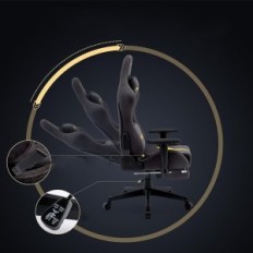 Gaming fauteuil, met voetenbank, ademend, roterend, grijs / geel