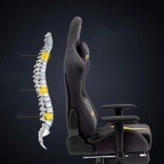 Sillón de juego, con reposapiés, transpirable, giratorio, gris / amarillo