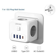 Bakgrunn Lencent 7 W 1 EU Plug, PD35W 3AC 3U1C USB Power Strip