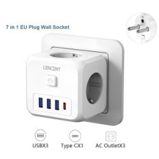 Tapeta Lencent 7 W 1 Eu Plug, PD35W 3AC 3A1C USB Power Strip