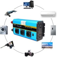 Voltage-converter 3000 W / 6000 W, 12 V, 230 V, met 3 EU-aansluitingen en 4 USB, LCD