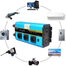 Spenningsomformer 3000 m / 6000 W, 12 V, 230 V, med 3 EU-kontakter og 4 USB, LCD