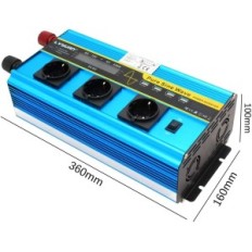 Voltage-converter 3000 W / 6000 W, 12 V, 230 V, met 3 EU-aansluitingen en 4 USB, LCD