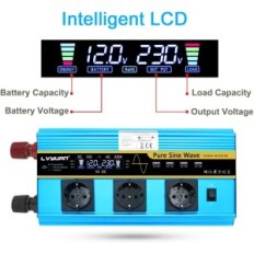 Voltomvandlare 3000 W / 6000 W, 12 V, 230 V, med 3 EU-uttag och 4 USB, LCD