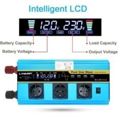 Convertisseur de tension 3000 W / 6000 W, 12 V, 230 V, avec 3 sockets UE et 4 USB, LCD