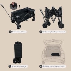 Faltbarer Handwagen, gut für Camping, Einkaufen, Grill, Kampera (schwarz)