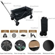 Foldbar håndvogn, bra for camping, shopping, grill, kampera (svart)