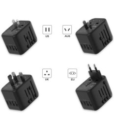 Uniwersalny adapter podróżny USB-A x2/USB-C x2 do ładowania czarny