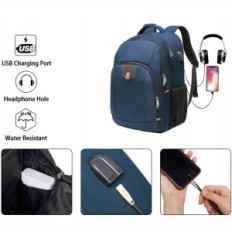 Plecak podróżny na laptopa 17 cala duży antykradzieżowy z USB niebieski