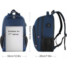 Traveling backpack on laptop 17 inches Big anti-theft with USB blue