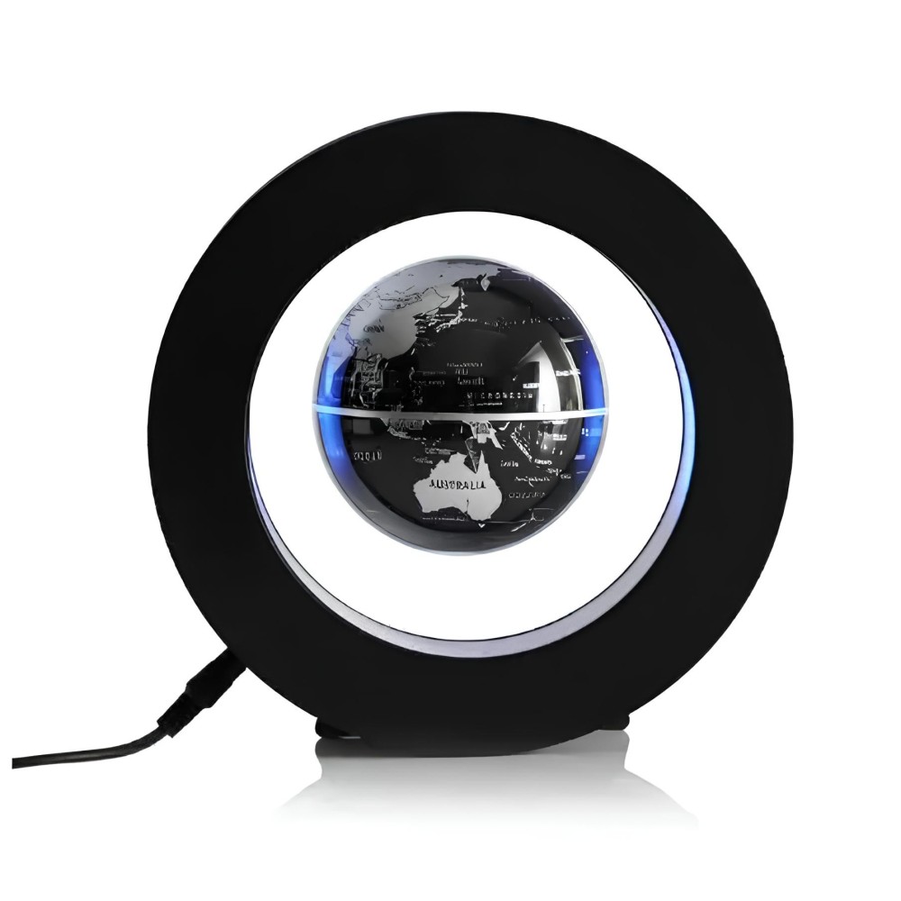 Levitating globe with LED backlight, black decorative globe with the effect of levitation and light for office or home