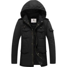 Chaqueta de invierno para hombre Uoixc a prueba de viento con con capucha desmontable negro, l
