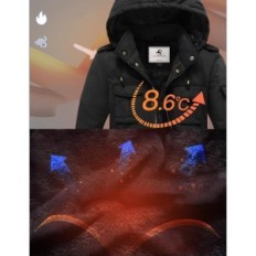Chaqueta de invierno para hombre Uoixc a prueba de viento con con capucha desmontable negro, l