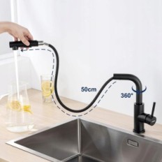 Robinet de cuisine LONHEO LS205 avec douche extraite, inoxydable, noir