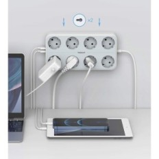 Power Strip TESSAN TS-304 8 Zásuvky + 3 USB 2 m, 3600 W, biela