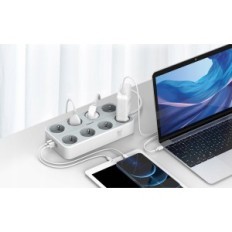 Power Strip Tessan TS-304 8 stikkontakter + 3 USB 2 m, 3600 W, hvid