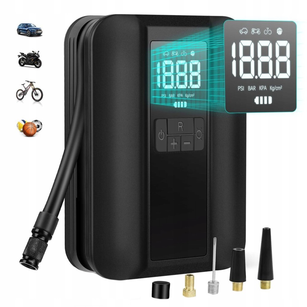 Aicharinischer elektrischer Kompressor, 5000 mAh, 150 psi, LCD und LED-Beleuchtung