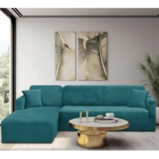 Chelzen Sofa Sengetæppe, Sofa Sengetæppe i L, 1,85x2,3x0,8m, påfuglblå