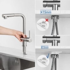 Kitchen faucet with a low spout AURALUS JBG0508, stainless steel.